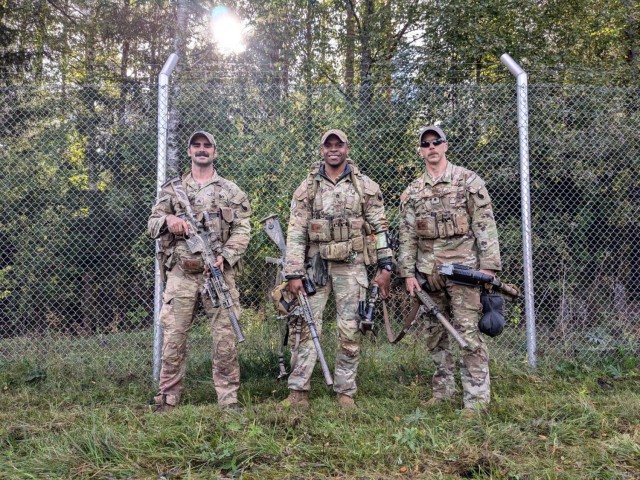 Staff Sgt. Joshua Johnson, Sgt. James O’Connell, and Spc. Jonathan Farrar at the HÄYHÄ 2024 Sniper Shooting Championship Sept. 20-22, 2024, in Finland.
