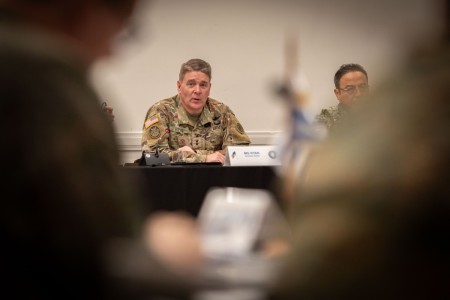 Maj. Gen. Philip Ryan, commander of U.S. Army South (USARSOUTH), provides ceremonial remarks during the closing ceremony of the Conference of American Armies Specialized Conference in Miami, Nov. 5, 2024. USARSOUTH hosted the specialized...