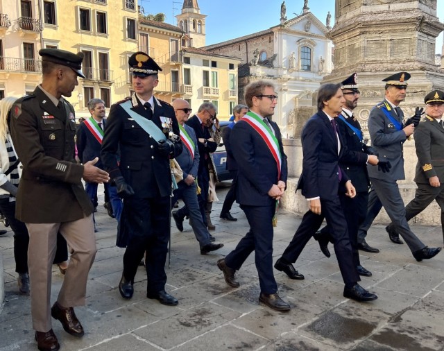 U.S. Army Southern European Task Force, Africa Commander Maj. Gen. Andrew Gainey and U.S. Army Garrison Italy Commander Col. Scott Horrigan joined Italian leaders in a ceremony honoring Italian Armed Forces Day and National Unity Day in Vicenza.