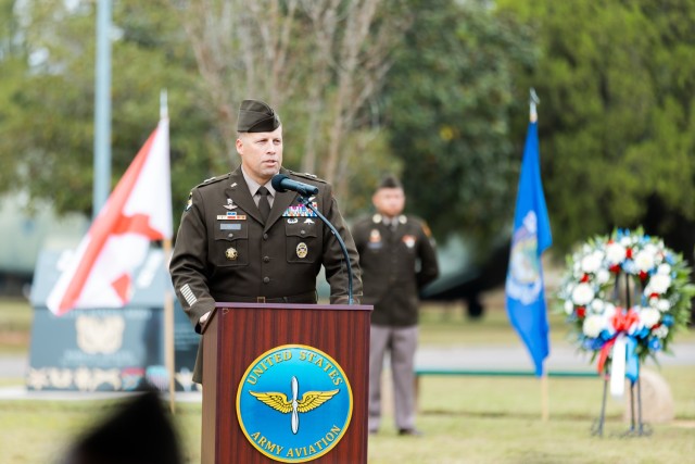 Maj. Gen. Clair A. Gill, U.S. Army Aviation Center of Excellence and Fort Novosel commanding general, expressed his gratitude for all veterans and their families at the Veterans Day Ceremony Nov. 8, 2024.