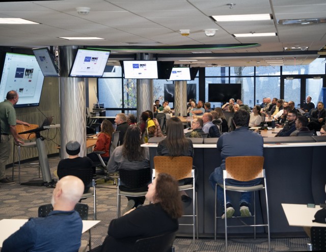The Nov. 12, 2024 suicide prevention and awareness event was broadcast in a cafeteria and training rooms at the Detroit Arsenal and livestreamed to other TACOM sites.