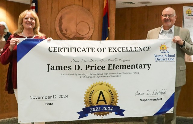 On Nov. 12, 2024, at the monthly Governing Board Meeting, District One officials recognized James D. Price Elementary School Principal Donna Franklin and staff for the school’s A grade from the Arizona State Board of Education. The school...