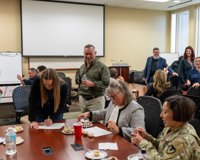 Adelle Ponce, deputy chief of staff resource management, Deputy to the Commander Brian Butler, Deputy Chief of Staff Annette Riggs and Chief of Staff Col. Lisa Rennard at the chili cookoff.