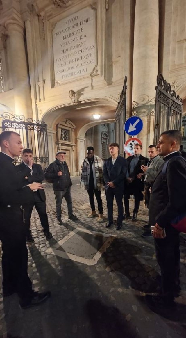 Americans visited the Swiss Guards’ barracks and armory. They ate lunch at the Swiss Guard Barracks, giving Soldiers a chance to interact with Swiss Guards and learn about their history and role at the Vatican.