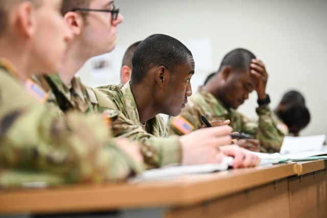 Students in the academic track of the U.S. Army’s Future Soldier Preparatory Course work on improving their math skills during a class at Fort Jackson, South Carolina. The academic track focuses on improving word knowledge, reading...