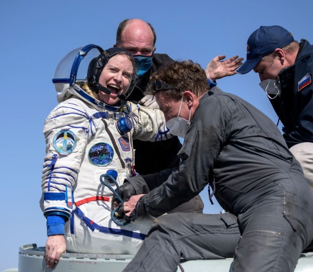 Kate Rubins, now a major and Army Medical Services Corps officer in the Army Reserve, returns from a space expedition. Rubins became the first person to sequence DNA in space in 2016. 