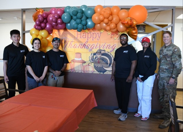 Soldiers with the Better Opportunities for Single Soldiers program also known as BOSS helped serve in addition to mingling with the Veterans and their families. (Left to right) Sgt. Jason Yang, Sgt. Briana Corona, Sgt. Christian Ramirez, Sgt....