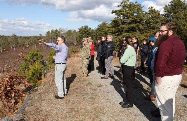 Jake McCumber, program manager, Massachusetts Army National Guard Natural Resources & Training Lands Program, highlights conservation achievements at Camp Edwards Training Site Nov. 22, 2024. The U.S. Fish and Wildlife Service presented his team...