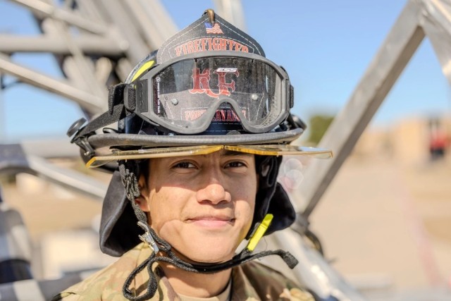 U.S. Army Cpl. Jalen Martinez, an Army Firefighter serving with the 664th modular ammunition company, 61st Quartermaster Battalion, 13th Armored Corps Sustainment Command, III Armored Corps, poses for a photo, Nov. 20, 2024, Fort Cavazos, Texas....