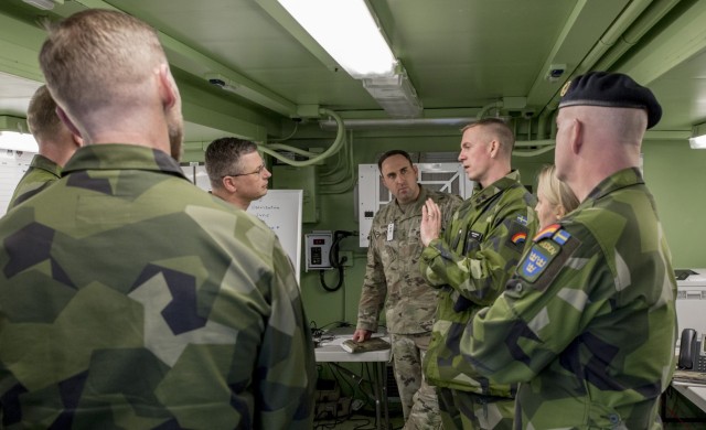 Senior leaders from the New York National Guard’s 42nd Infantry Division provide their Swedish counterparts and state partners a tour of the division’s command post exercise operations at Fort Indiantown Gap, Pa., Nov. 21, 2024. The Swedish...