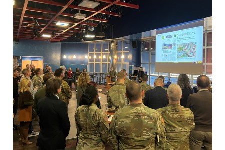 Italian Mayors and representatives and senior military unit leaders at 2024 Holiday Mayor's Summit at The Arena on Caserma Ederle