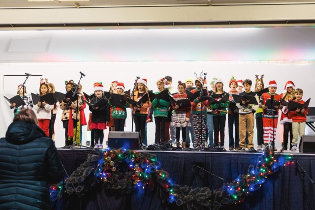 Ellis D. Parker Elementary School choir performs on stage during Fort Novosel’s annual Winterfest event Dec. 7, 2024.