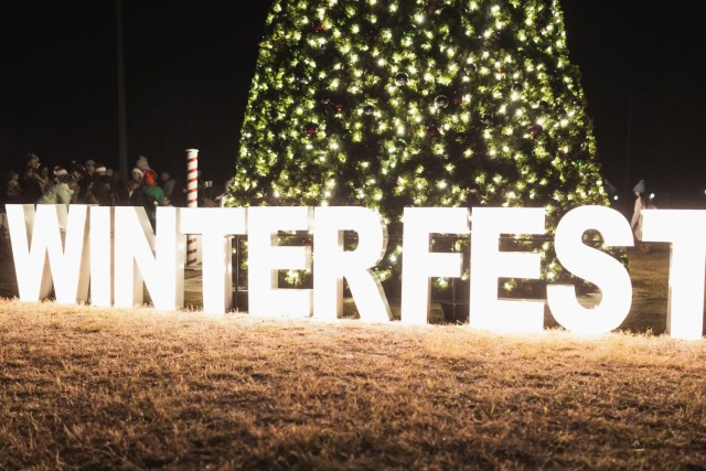 The Fort Novosel Christmas tree is lit during the annual Winterfest event Dec. 7, 2024.