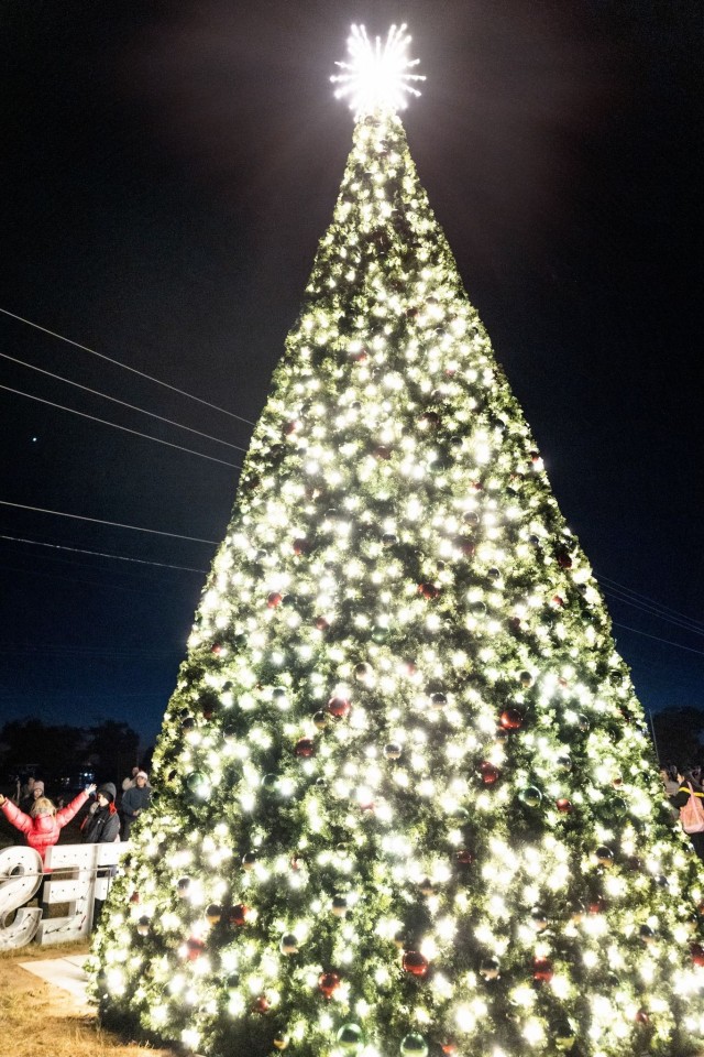 The Fort Novosel Christmas tree is lit during the annual Winterfest event Dec. 7, 2024.