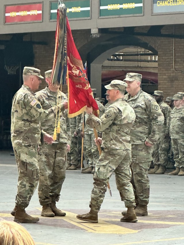 Lt. Col. Michael Tornambe relinquishes command of 1st Battalion, 109th Field Artillery Regiment.