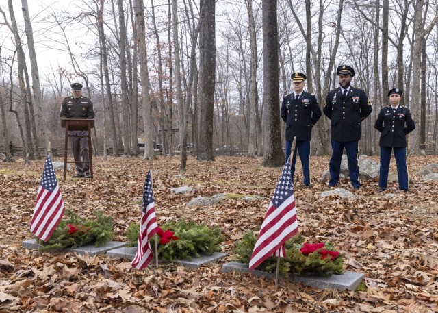 PICATINNY ARSENAL, N.J. - U.S. Army Garrison Picatinny Arsenal officials honored three Revolutionary War veterans during a Wreaths Across America event at the installation's Walton Burial Grounds on Dec. 18.