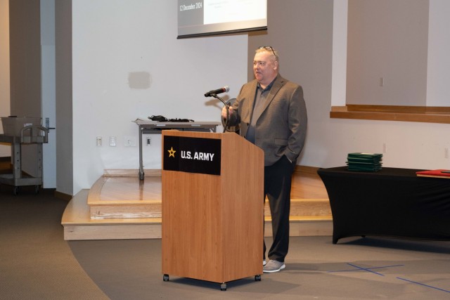 Guest speaker Christopher Barrett, the executive director of the U.S. Army Evaluation Center