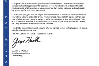Senior Commander's Holiday Message