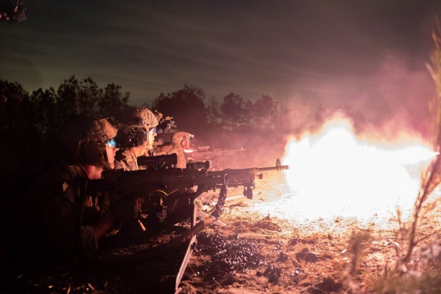 A Ranger fire team assigned to the 75th Ranger Regiment suppresses their targets during a live fire training exercise at Ft. Johnson, La. on Dec. 3, 2023. The 75th Ranger Regiment is the U.S. Army&#39;s premier special operations direct action...