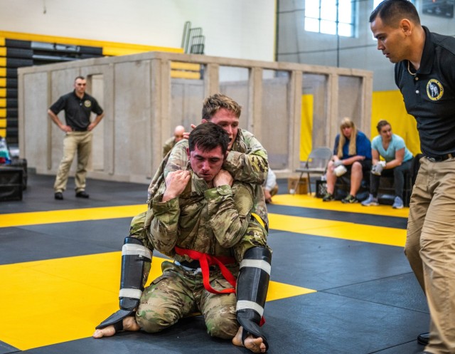 CPT Norman Conley competes in the semi finals of the 2022 Lacerda Cup. The semi finals are conducted using the intermediate ruleset: allowing open-handed strikes to the head, all submissions, kicks, and closed fist strikes below the shoulders.