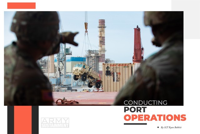 SGT Anthony Villegas and SPC Shelvin Taitt, assigned to 1-258 Field Artillery Regiment, oversee the unloading of a Light Medium Tactical Vehicle during port operations in Gabes, Tunisia, April 21, 2024.