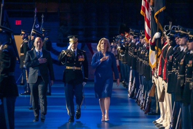 U.S. Army Gen. Randy A. George, Chief of Staff, hosts a farewell ceremony for Secretary of the Army Hon. Christine Wormuth and Under Secretary of the Army Hon. Gabe Camarillo to recognize their service to the U.S. Army at Conmy Hall, Joint Base...