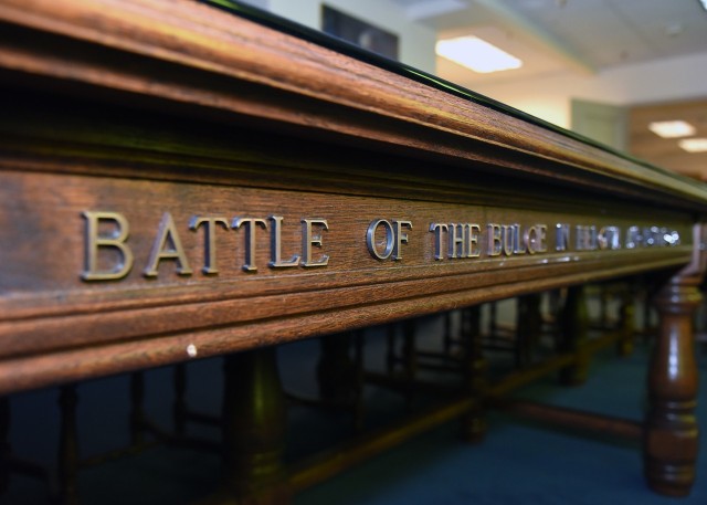 The Battle of the Bulge Table, designed by veterans in the Battle of the Bulge Historical Foundation and completed in 1994, is made of oak harvested from the Ardennes Forest in Belgium. The table is housed in the Pentagon.