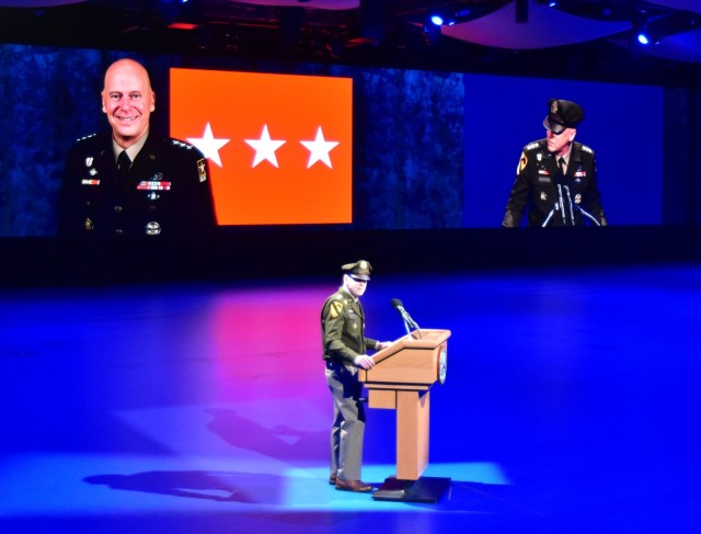 Lt. Gen. John Morrison Jr. speaks at his retirement ceremony on December 19, 2024.