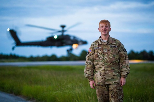 Then 2nd Lt. Phillip C. Fluke poses for a photo while attending flight school at Fort Novosel, Ala. in 2017. Fluke, an AH-64 Apache pilot, was selected for the Harding Fellowship in 2024 to be an editor for Aviation Digest.