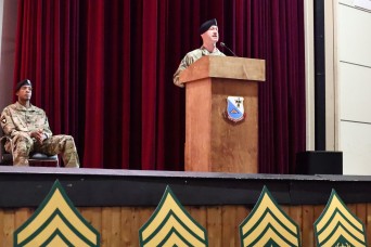 405th AFSB CSM meets with Basic Leader Course students, speaks at graduation