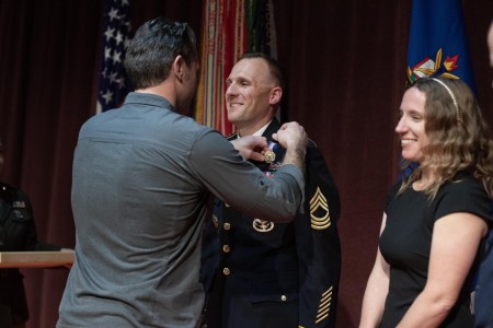 Master Sgt. Daniel Brooks is awarded the Soldier’s Medal by Secretary of Defense the honorable Pete Hegseth. Brooks is attending the Sergeants Major Academy Class 75 at the NCO Leadership Center of Excellence on Fort Bliss Texas.