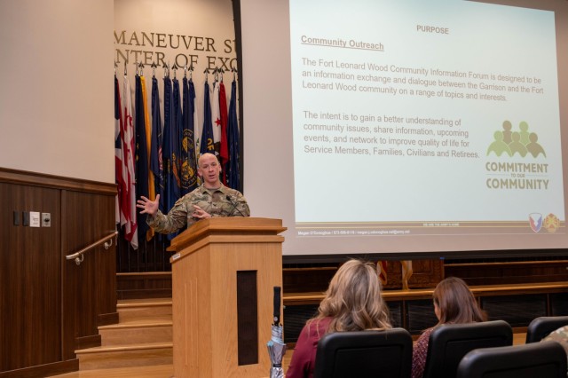 Col. Steven Bartley, U.S. Army Garrison Fort Leonard Wood commander welcomes attendees to February’s Community Information Forum Feb. 5 in Lincoln Hall Auditorium. The theme for this forum, which was the first one for 2025, focused on transition...