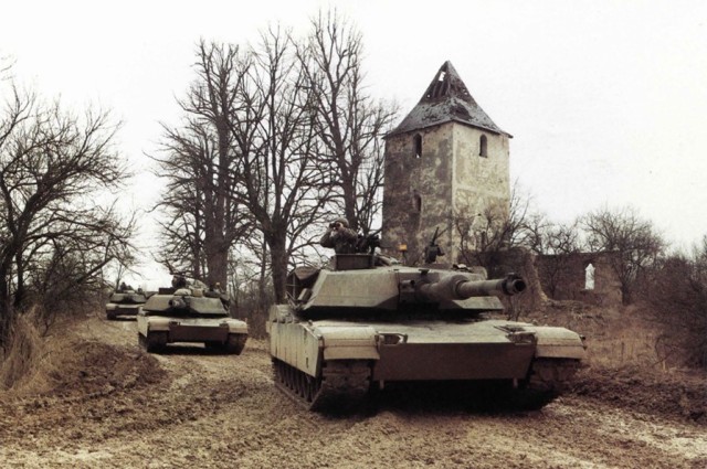 A tank platoon from 3rd Battalion, 64th Armor Regiment at Hehenfels, Germany.
