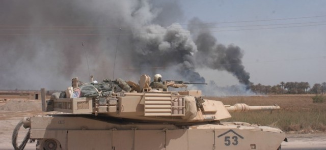 An M1A1 of the 3rd Infantry Division during Operation Iraqi Freedom I.