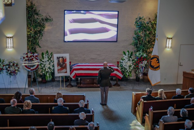 Lt. Gen. Jon Stubbs, the 23rd director of the Army National Guard, and his wife, Jane, attend retired Lt. Gen. Herbert Temple&#39;s funeral in Cathedral City, Calif., Jan. 24, 2025. Stubbs gave a eulogy to friends and family of Temple at his memorial service.\