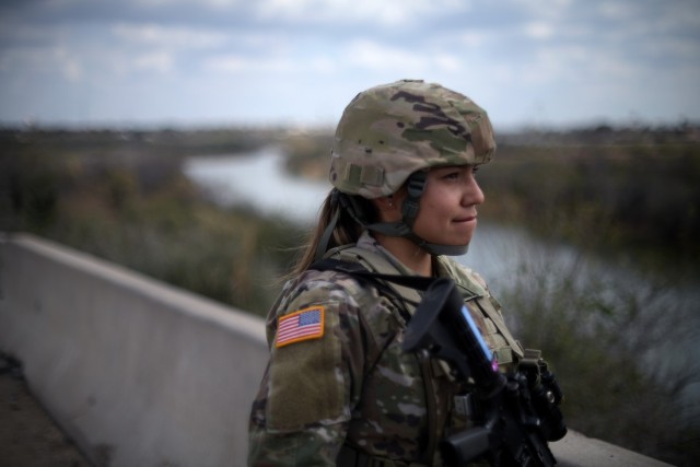 A Texas Army National Guard Soldier looks across the Rio Grande River near Roma, Texas, while taking part in border operations with the Texas Tactical Border Force, Feb. 5, 2025. The TTBF, comprising Texas National Guard members in a state active-duty status, works with state and federal law enforcement officials, including U.S. Border Patrol, to deter, detect and stop illegal border crossings and to interdict transnational criminals.