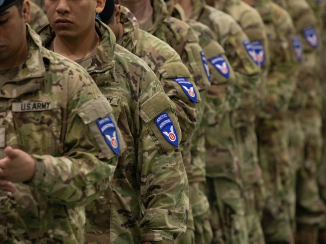 U.S. Army 1st Battalion, 5th Infantry Regiment Soldiers stand in formation at the closing ceremony of North Wind 25 in Camp Makomanai, Hokkaido, Japan, February 9, 2025. North Wind 25 is a bilateral cold-weather field training exercise designed to...