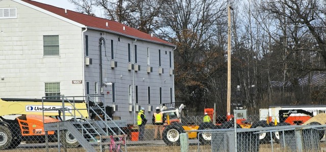 Contractors prepare second World War II-era barracks to be moved at Fort McCoy