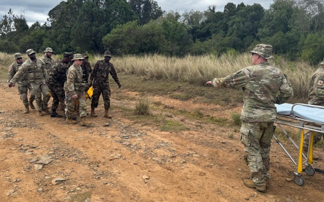 Kenya Defence Force (KDF) medics joined the medics with 8th Medical Brigade and 1st Battalion 182nd Infantry Regiment, Massachusetts National Guard, to conduct a casualty evacuation rehearsal during exercise Justified Accord 2025 (JA25) at the...