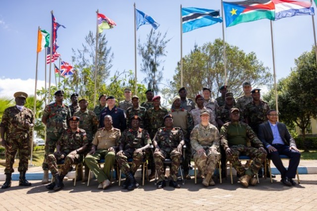 Exercise planners representing multiple nations pose for a photo to announce the official start of exercise Justified Accord 2025 (JA25) at the Humanitarian Peace Support School in Nairobi, Kenya, Feb. 10, 2025. JA25 is the premier U.S. Africa...