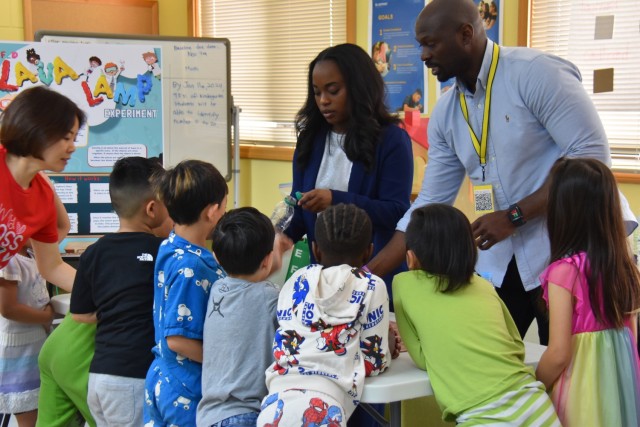 Eugene Gibbs, Contracting Officer (KO), U.S. Army Corps of Engineers – Far East District, volunteered at the science, technology, education and mathematics (STEAM) event held at West Elementary School on Camp Humphreys, South Korea, May 24,...