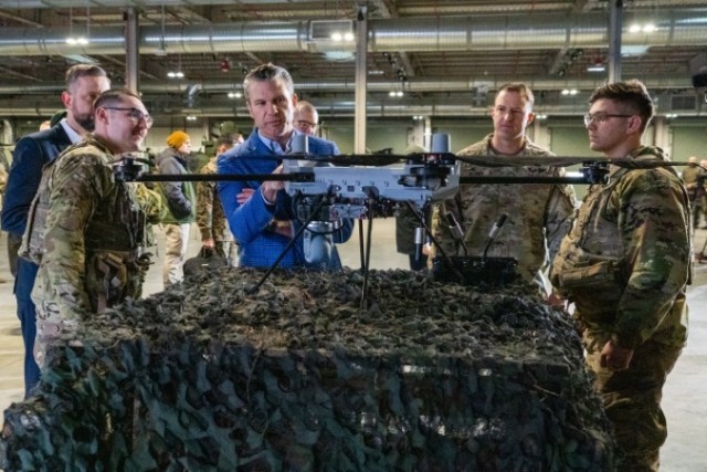 U.S. Secretary of Defense Pete Hegseth, alongside Polish Deputy Prime Minister Wladyslaw Kosiniak-Kamysz, visited the Army Prepositioned Stocks-2 (APS-2) site in Powidz, Poland on February 15, 2025. 

The visit highlighted the U.S. Army&#39;s commitment to equipping its forces with cutting-edge technology and bolstering deterrence in Eastern Europe, particularly through the V Corps&#39; leading role in the &#34;Transforming in Contact&#34; (TiC) initiative.

During their visit, Secretary Hegseth and Deputy Prime Minister Kosiniak-Kamysz met with Soldiers from the 3rd Brigade Combat Team, 10th Mountain Division. The Soldiers showcased new military equipment recently tested during the Combined Resolve 25-1 exercise, emphasizing the impact of the TiC program. This initiative aims to provide Soldiers with the latest technology, allowing them to experiment and provide valuable feedback for shaping the future force.