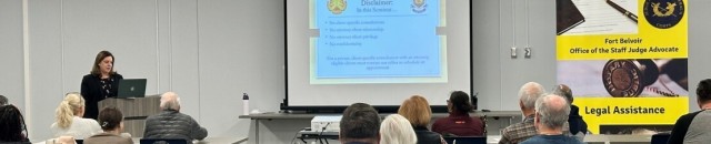 Traci Voelka, the Staff Judge Advocate's Chief of Client Services (SJA), left, educated Service members, retirees and DoD civilians about the options available to create a durable estate plan, especially for those going on temporary duty...