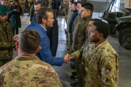 U.S. Secretary of Defense Pete Hegseth, alongside Polish Deputy Prime Minister Wladyslaw Kosiniak-Kamysz, visited the Army Prepositioned Stocks-2 (APS-2) site in Powidz, Poland on February 15, 2025. 
...