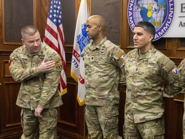PICATINNY ARSENAL, N.J. - Maj. Gen. John T. Reim, Picatinny Arsenal commanding general and Joint Program Executive Officer Armaments and Ammunition, wears the U.S. Army Acquisition Corps patch. It features the Greek “Alpha” and Omega” and is...