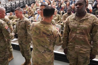 U.S. Army Garrison Fort Detrick joined the Army team that is helping “Forge the Future” during a ceremony, Feb. 19. The patch ceremony saw a change in t...
