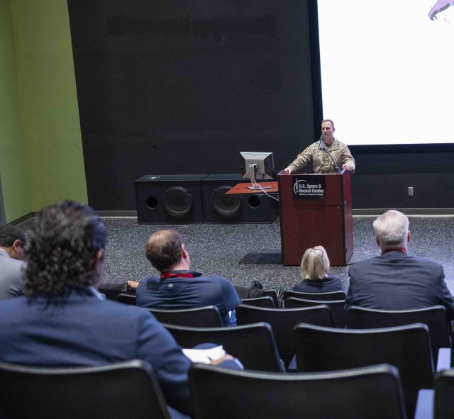 U.S. Army Security Assistance Command&#39;s Col. Steven Winkleman, Regional Operations Director for NORTHCOM/SOUTHCOM/INDOPACOM, discusses foreign military sales with a Canadian Defense and Innovation Business Delegation, Feb. 19, 2025 at the U.S....