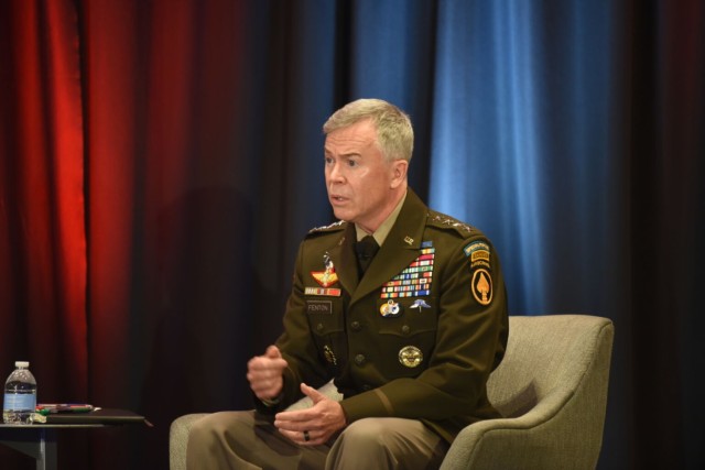 Army Gen. Bryan P. Fenton, commander for Special Operations Command, speaks at the National Defense Industrial Association's 35th annual Special Operations Symposium in Washington, Feb. 20, 2025.