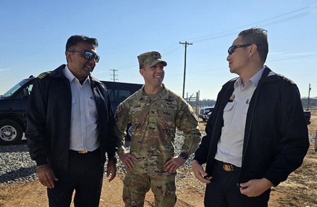 USAG Fort Detrick Commander Col. Christopher Chung speaks with senior leaders from the Singapore Armed Forces.