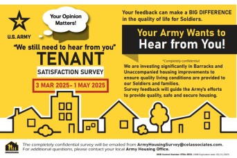 Annual military housing Tenant Satisfaction Survey set to run March 3 – May 1